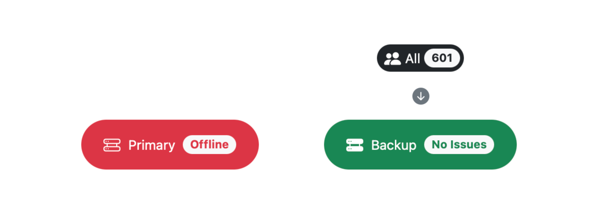 A diagram showing a primary and secondary provider with 100% of the traffic being directed to the secondary provider while the primary provider is offline.